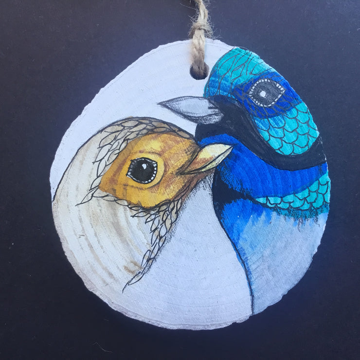 Handpainted  Christmas Decoration two wrens